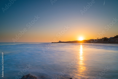 Sunset over the mediterranean sea on thegolden hour. Sitges, Spain. © tanaonte