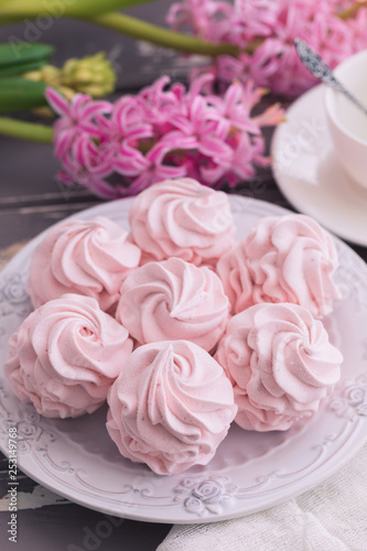 Wallpaper Mural Traditional Russian homemade merengue marshmallow or zephyr on a plate on wooden background Torontodigital.ca