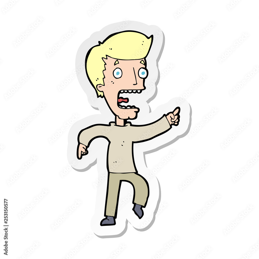 sticker of a cartoon terrified man