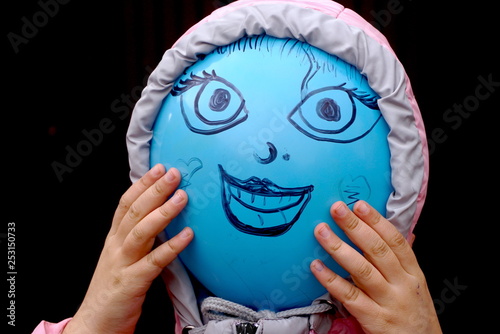 Happy balloon person close up