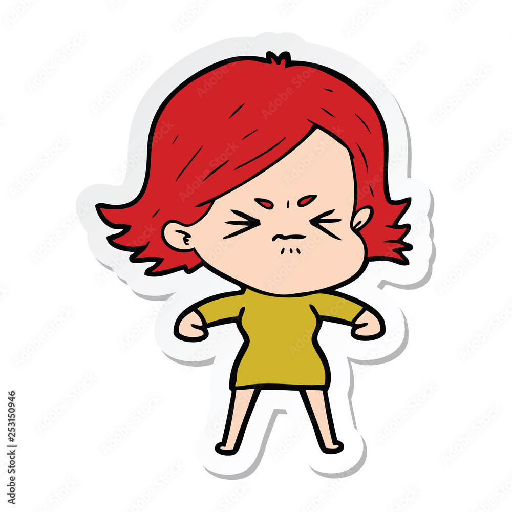 sticker of a cartoon angry girl sticker of a cartoon angry girl