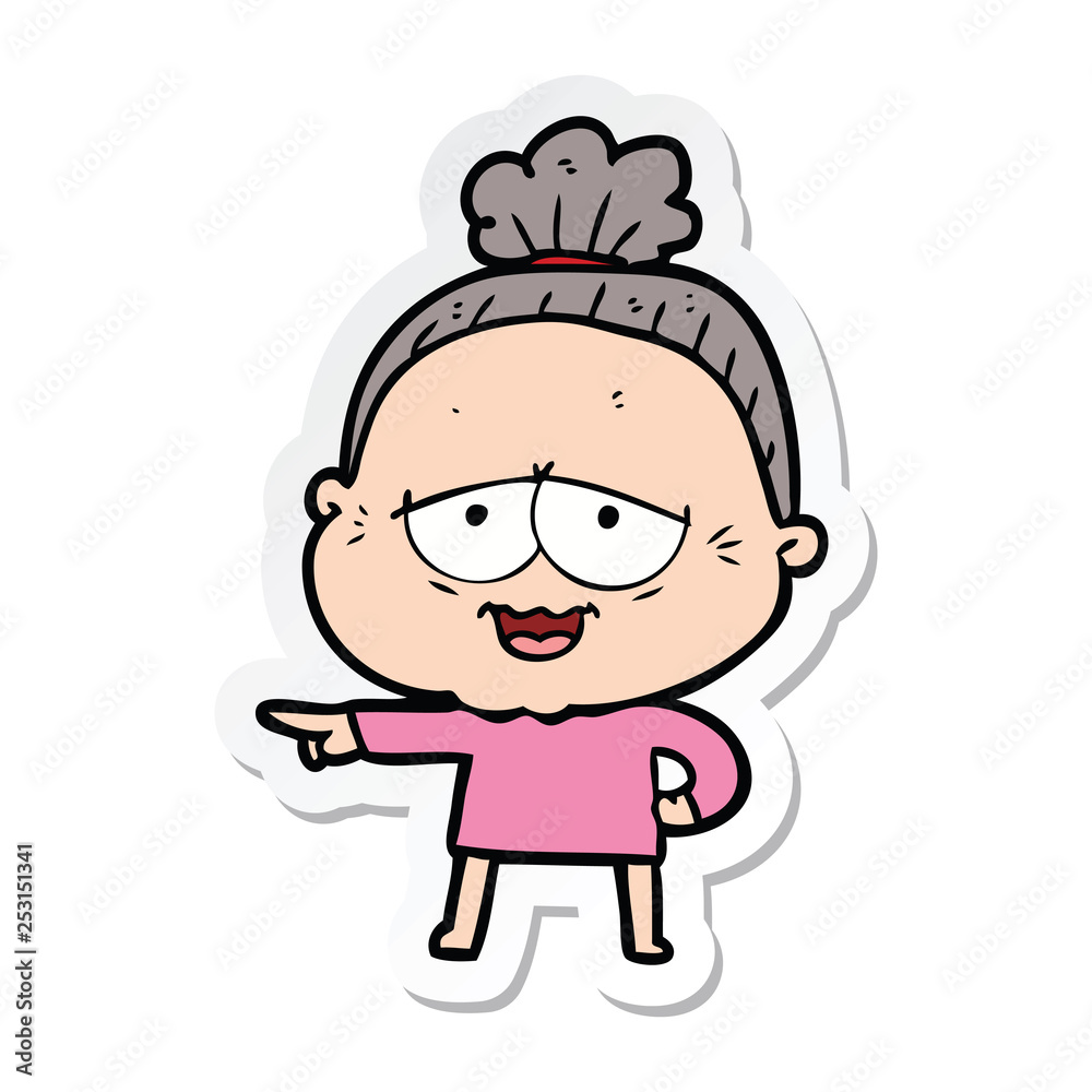 sticker of a cartoon happy old lady sticker of a cartoon happy old lady