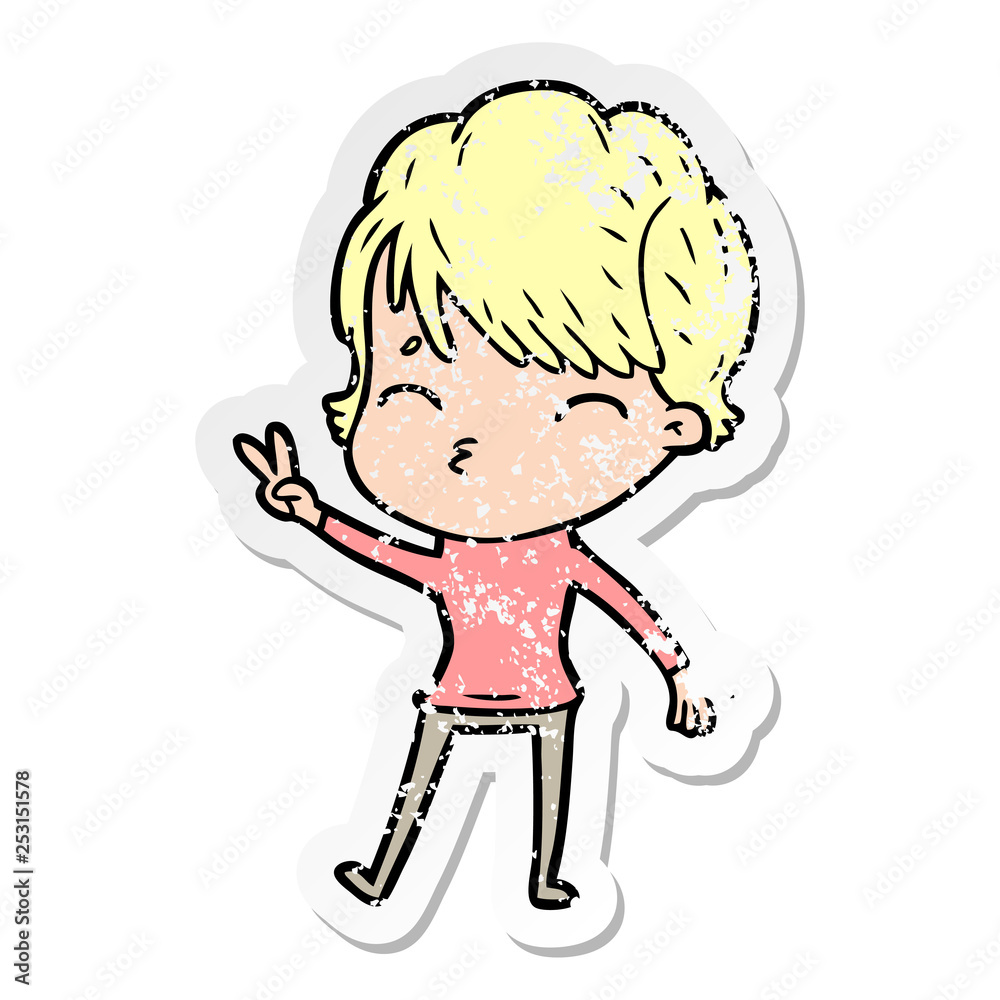 distressed sticker of a cartoon woman thinking distressed sticker of a cartoon woman thinking