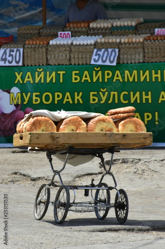 Traditional uzbec breads sold in Tasjkent near Chorsu Bazaar. photo