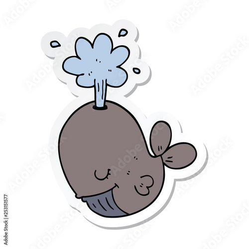 sticker of a cartoon spouting whale