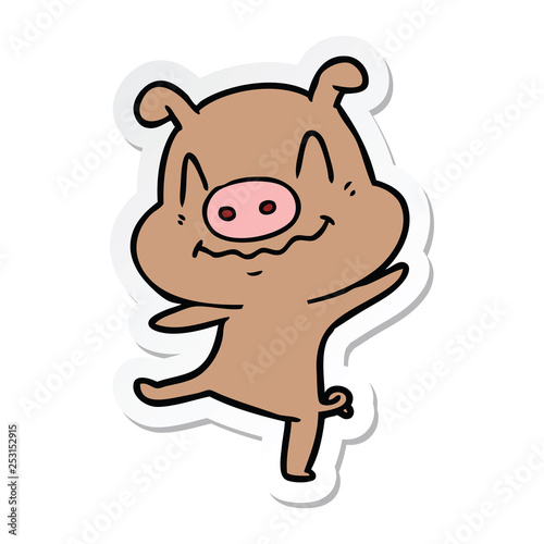 sticker of a cartoon drunk pig