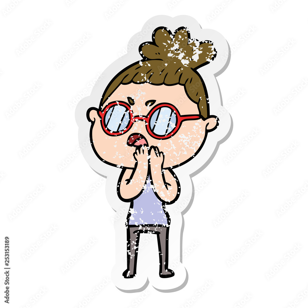 distressed sticker of a cartoon annoyed woman distressed sticker of a cartoon annoyed woman