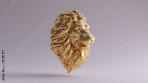 Gold Adult Male Lion Bust Sculpture Front 3d illustration 3d render photo