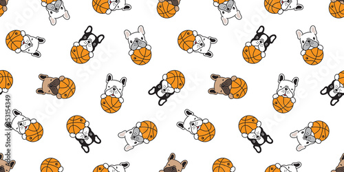 dog seamless pattern french bulldog vector basketball sport ball scarf isolated repeat wallpaper tile background doodle illustration