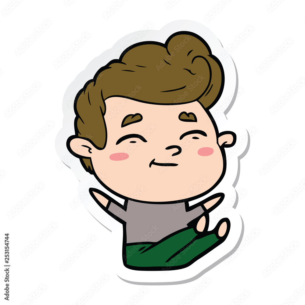 sticker of a happy cartoon man sitting sticker of a happy cartoon man sitting