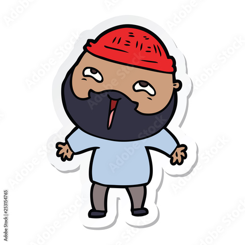 sticker of a cartoon happy bearded man