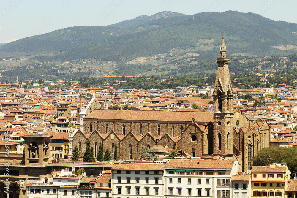 yellow roofs and cathedral of florence top view