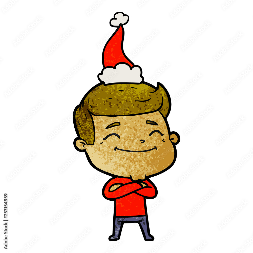 happy textured cartoon of a man wearing santa hat happy textured cartoon of a man wearing santa hat