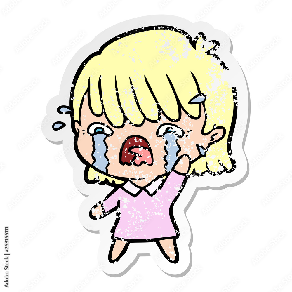 distressed sticker of a cartoon girl crying distressed sticker of a cartoon girl crying