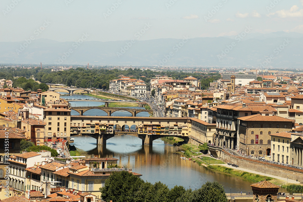 yellow roofs and river Florence top view