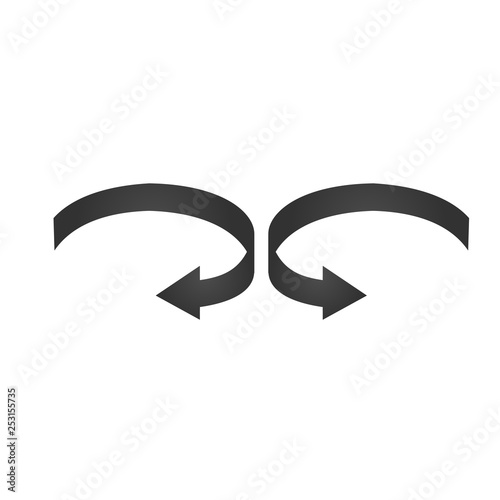Left and right arrow curved into a circle 360 degrees, Vector illustration isolated on white background.