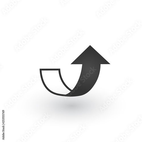 Abstract 3d ribbon like arrow in perspective with shadow, shows direction. Vector illustration isolated on white background.