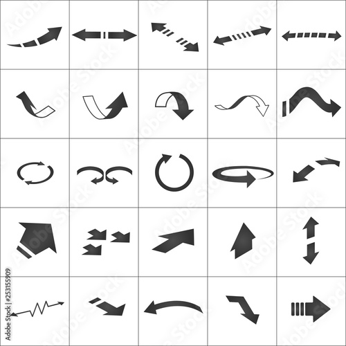 Arrows icons set for 3d design. pointers set collection Vector illustration isolated on white background.
