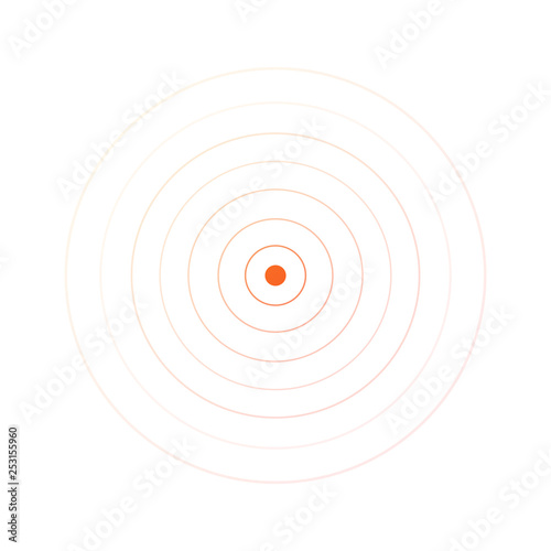 Concentric circle elements. Vector illustration for sound wave. Orange color ring. Circle spin target. Radio station signal. Vector illustration isolated on white background.