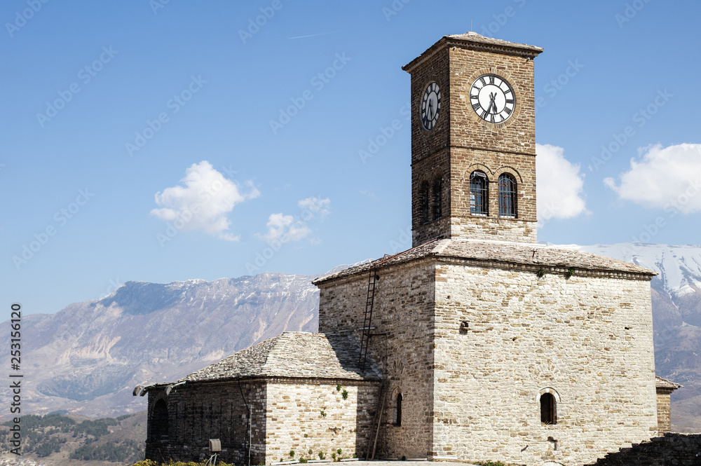 Clock tower of castle in Gjirokaster