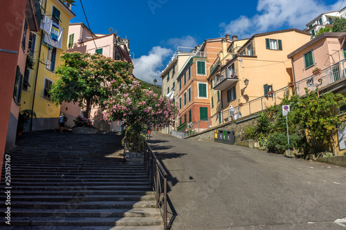 Italy Cinque Terre Riomaggiore  a street scene with focus on the side of a building