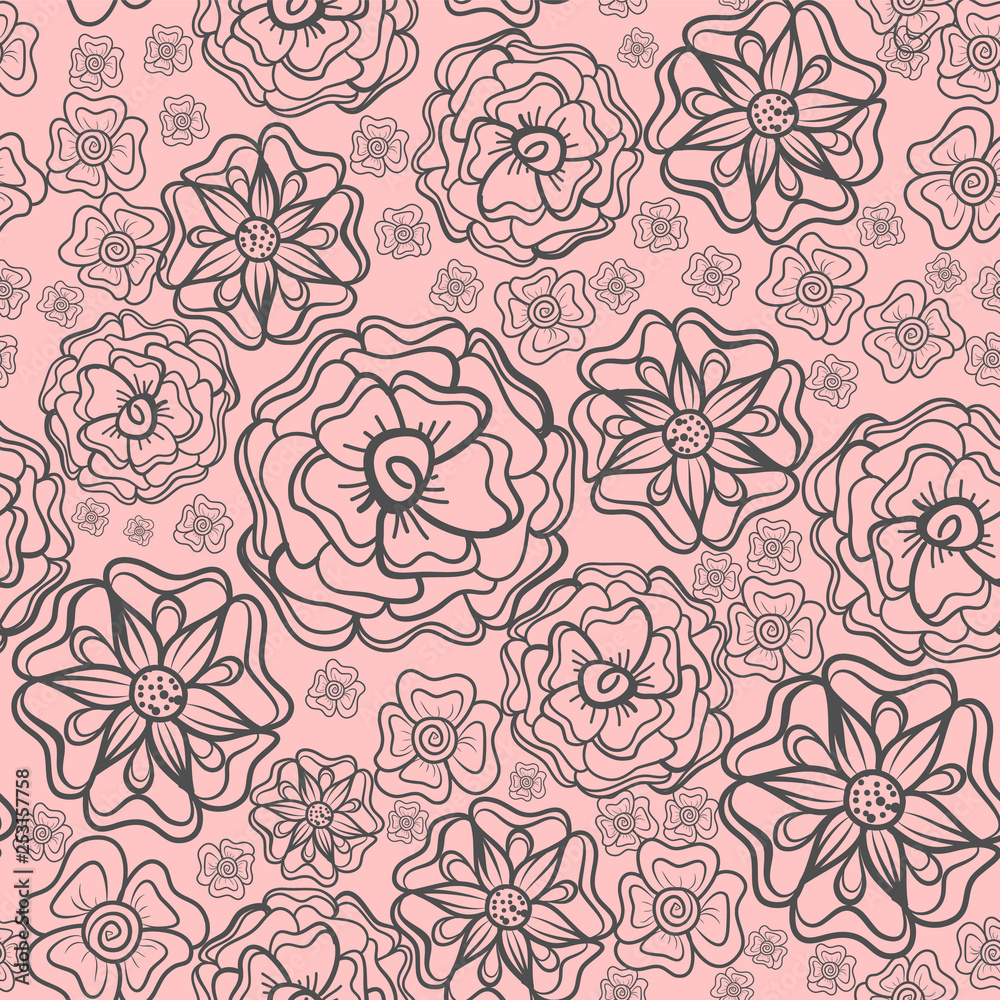 Fototapeta premium Floral background. Hand drawn Flowers. Seamless vector pattern.