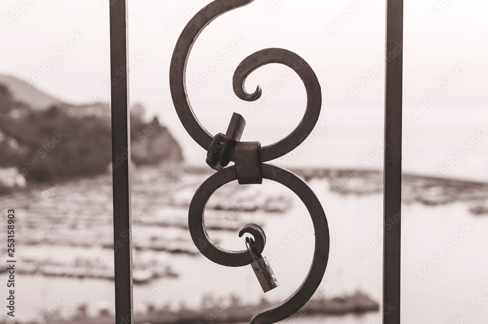 close-up of artistic forms of wrought iron railings close-up of artistic forms of wrought iron railings