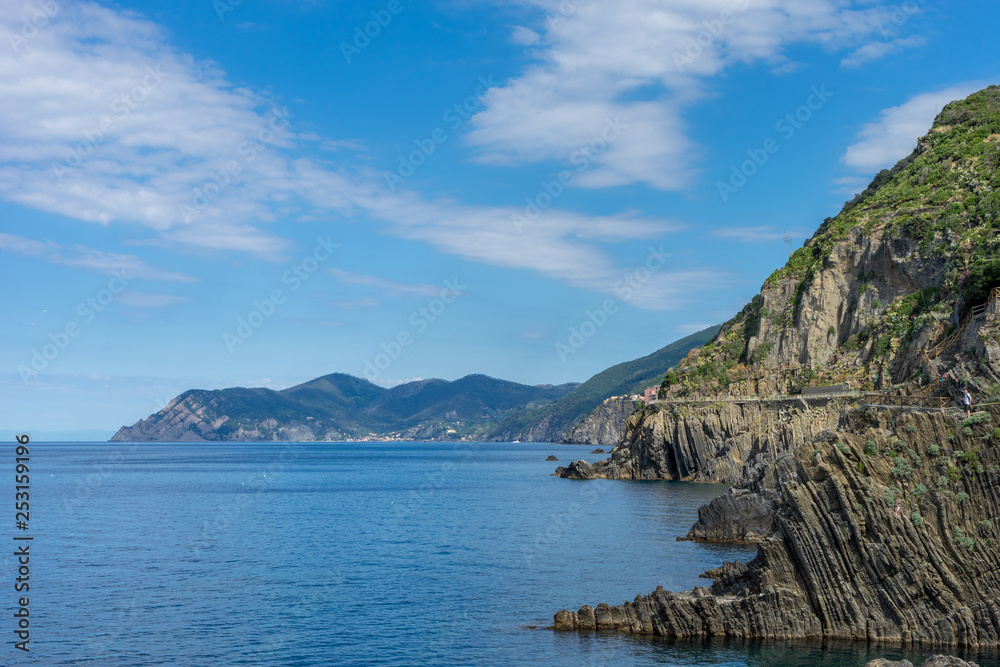 Italy,Cinque Terre,Riomaggiore, rocky cliff on Italian Riviera