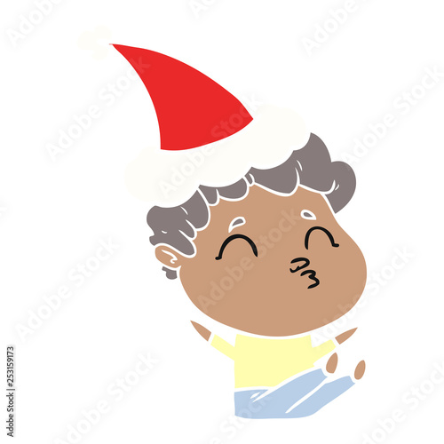 flat color illustration of a man pouting wearing santa hat