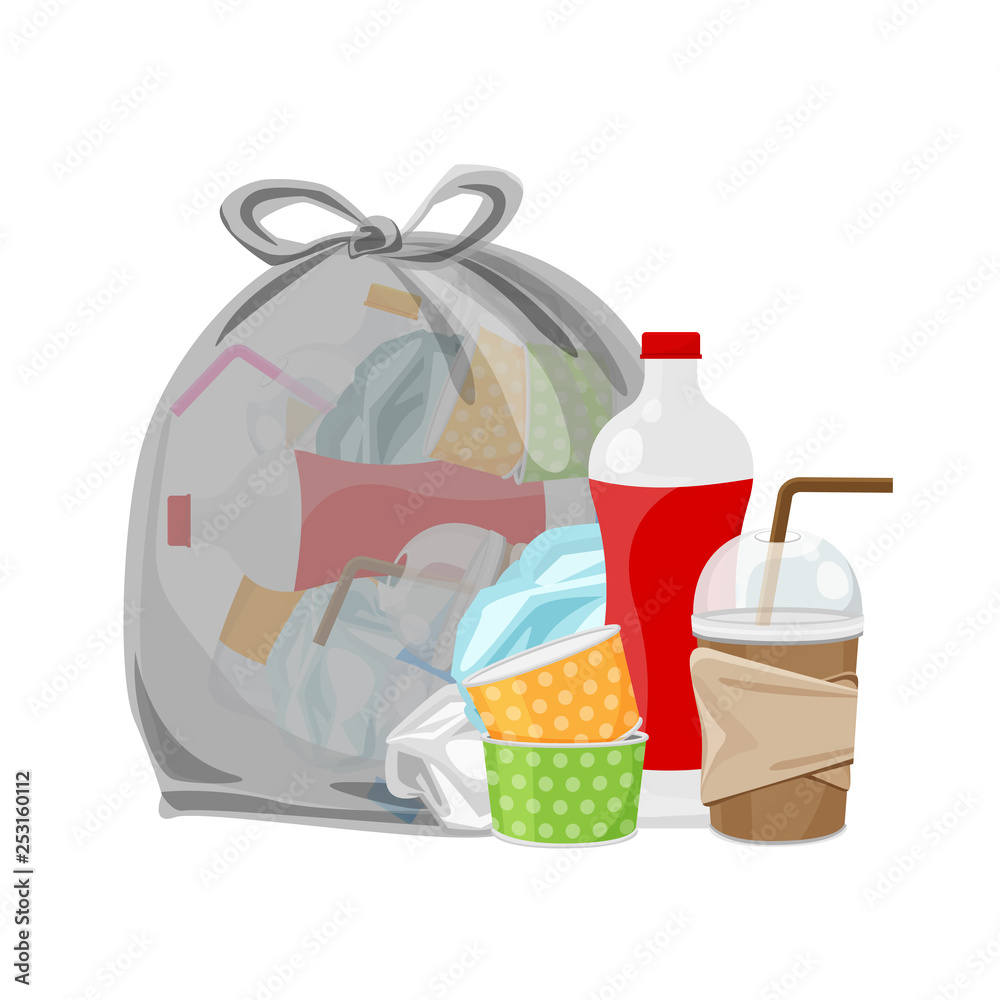 pile of waste dump and bag plastic black isolated on white background ...