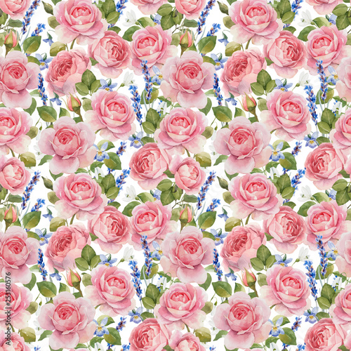 Watercolor rose vector pattern