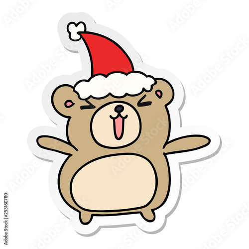 christmas sticker cartoon of kawaii bear © lineartestpilot