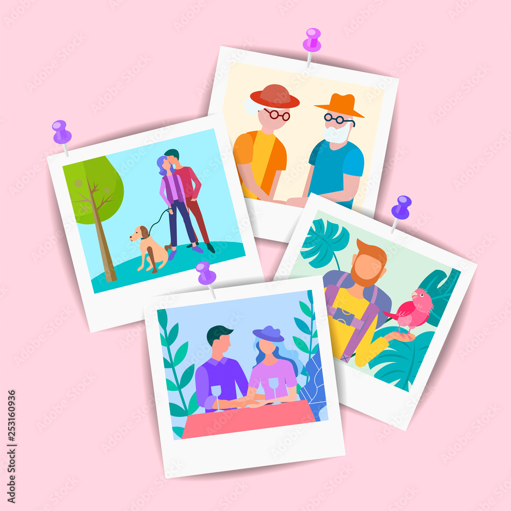Vector Set of Pictures of elderly and young relatives and friends Vector Set of Pictures of elderly and young relatives and friends