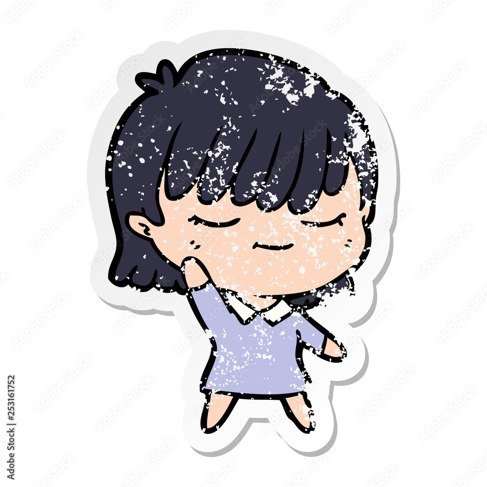 distressed sticker of a cartoon woman distressed sticker of a cartoon woman