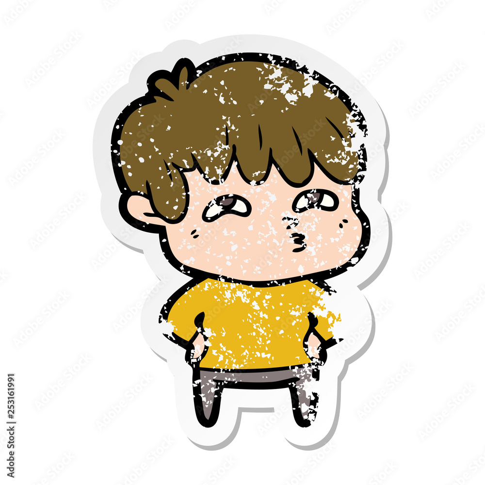 distressed sticker of a cartoon curious man distressed sticker of a cartoon curious man