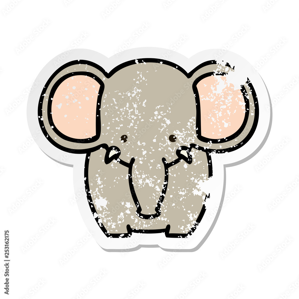 distressed sticker of a quirky hand drawn cartoon elephant distressed sticker of a quirky hand drawn cartoon elephant