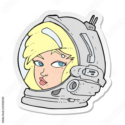 sticker of a cartoon female astronaut