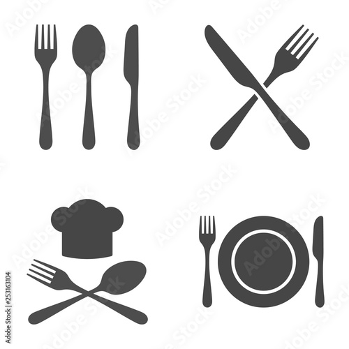 Cutlery Restaurant Icon Set. Vector illustration on white background. photo