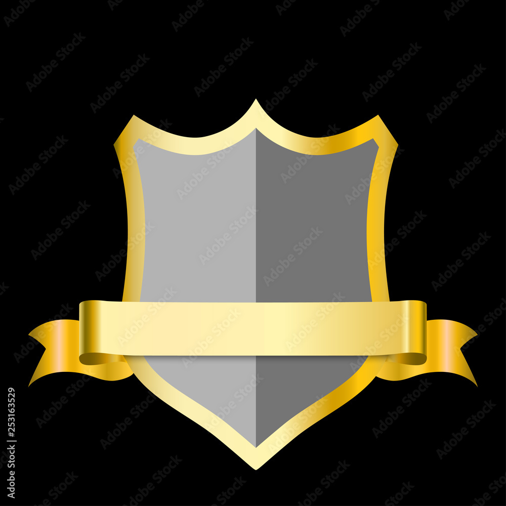 Golden shield with laurel wreath and golden ribbon. Vector illustration. Golden shield with laurel wreath and golden ribbon. Vector illustration.