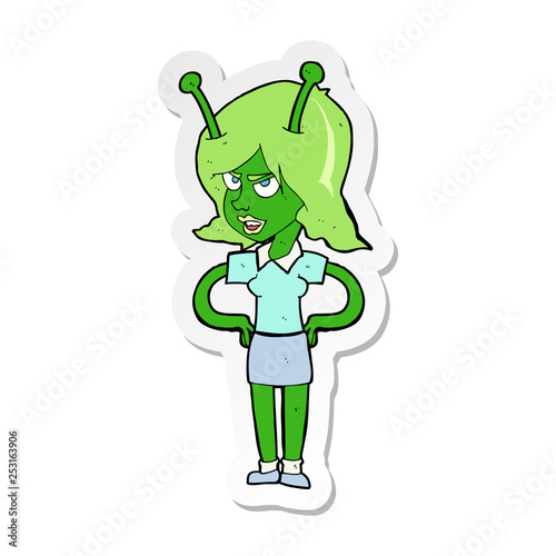 sticker of a cartoon alien woman