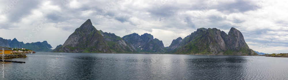 fjord and the mountains in Lofoten in Norway