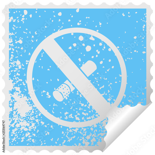 distressed square peeling sticker symbol no smoking allowed sign