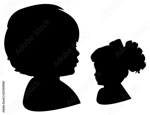 a girl head and her baby doll head silhouette vector