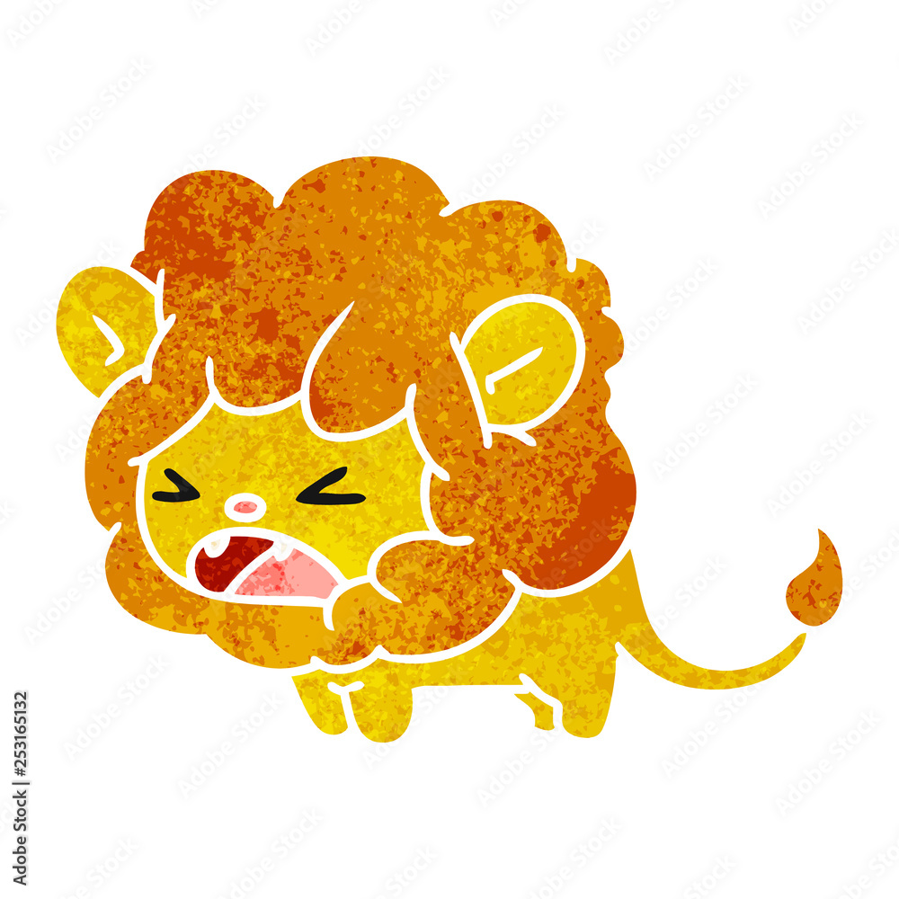 retro cartoon of cute kawaii roaring lion retro cartoon of cute kawaii roaring lion
