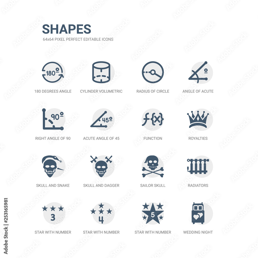 simple set of icons such as wedding night, star with number five, star with number four, star with number three, radiators, sailor skull, skull and dagger, skull and snake, royalties, function.