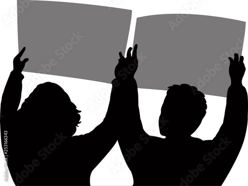 A couple and placard,silhouette vector
