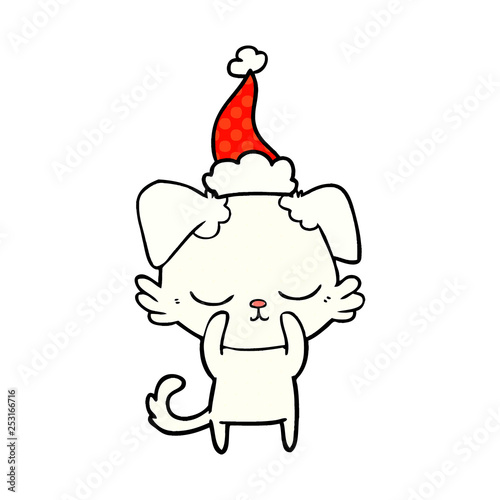 cute comic book style illustration of a dog wearing santa hat