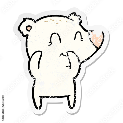 distressed sticker of a giggling polar bear cartoon