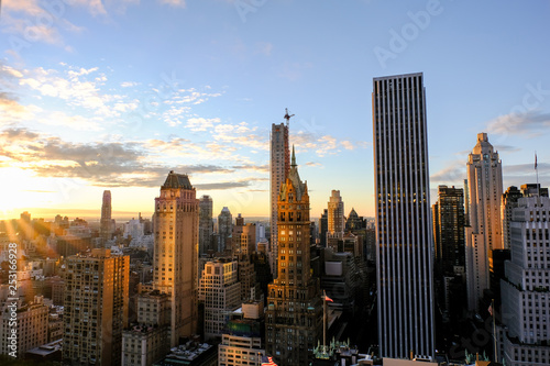 Downtown skyscraper New York City during a sunrise