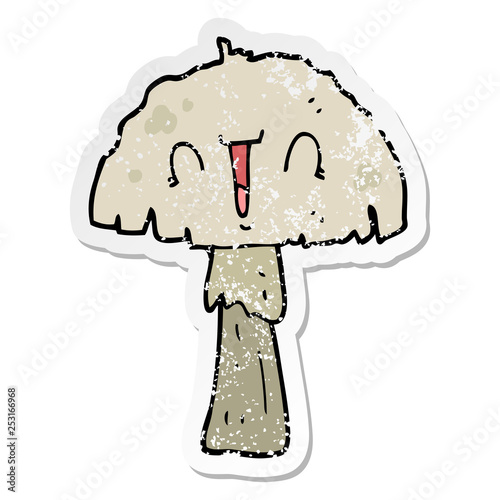 distressed sticker of a cartoon mushroom